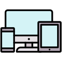 Multiple electronic devices: laptop, tablet, and smartphone.