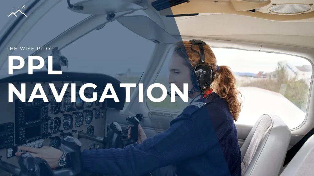Student pilot in a light aircraft cockpit using a paper chart during VFR navigation training.